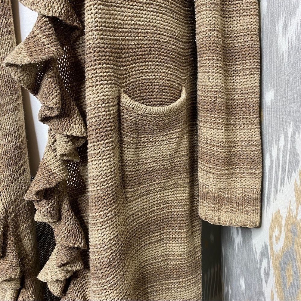 Ralph Lauren Olive Stripe Blanket Stitch Silk Hand Knit Ruffle CardiCoat - Picture 10 of 15